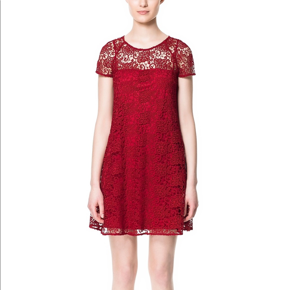 ZARA Red Guipure Crochet Lace Dress